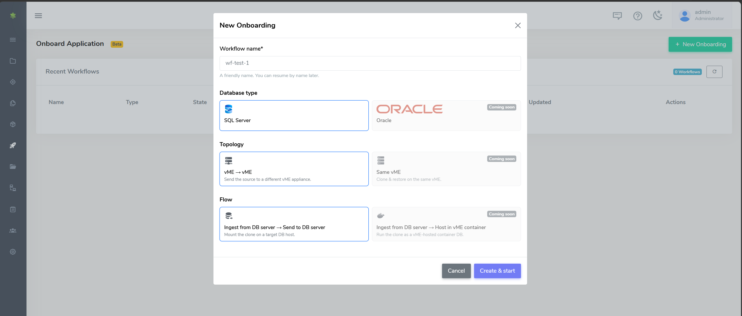 Onboard Application wizard - start
