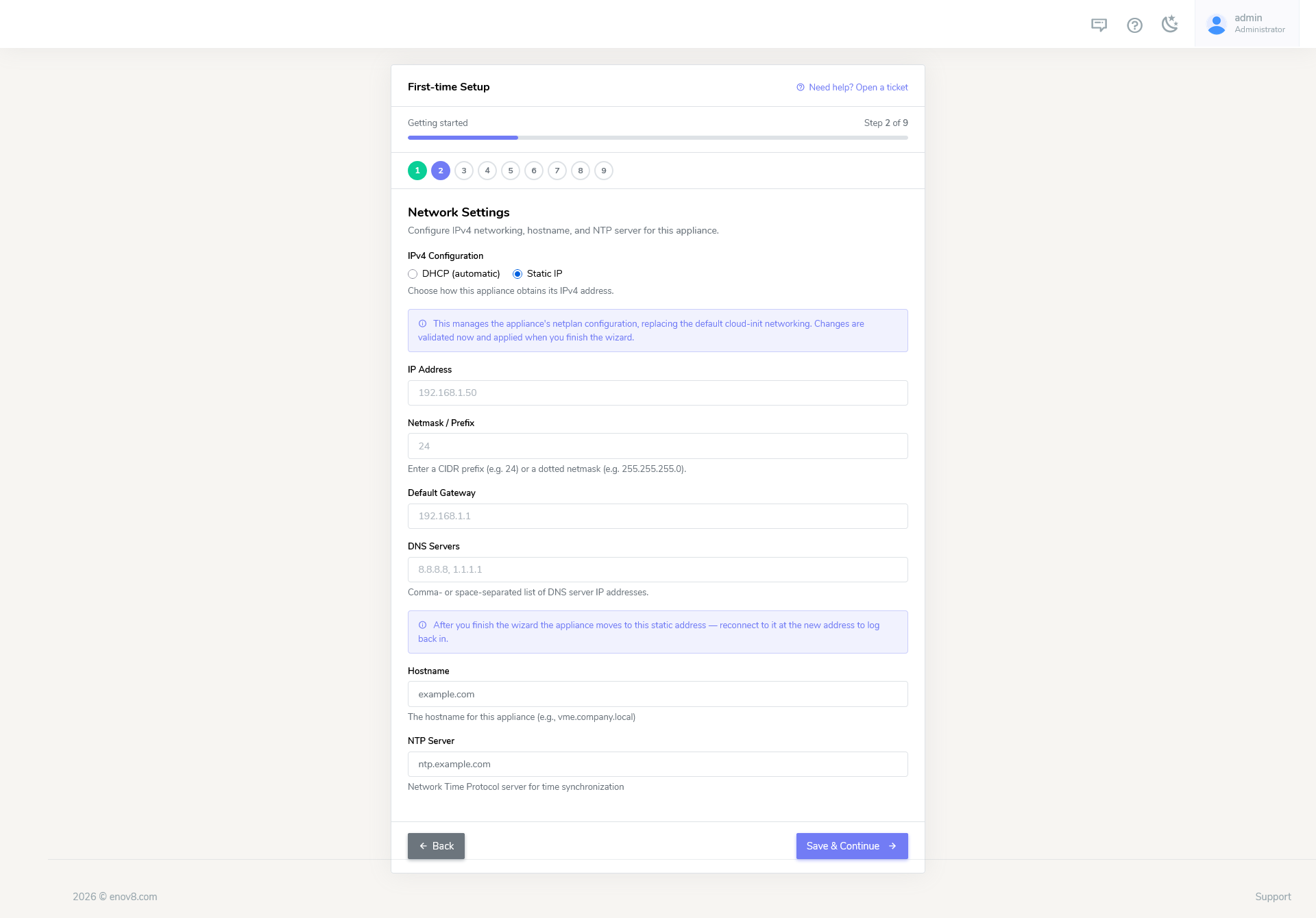 Network settings - Static IP