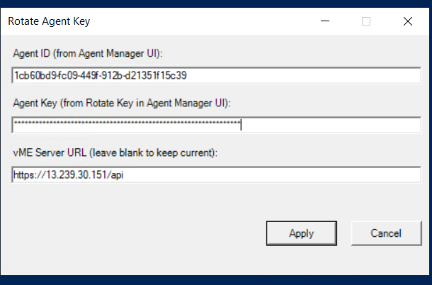 Step 12 - Rotate Agent Key dialog