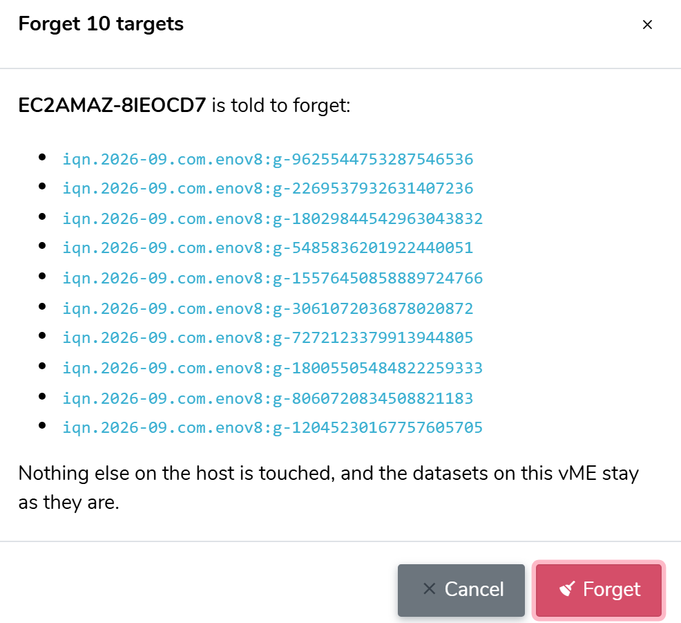 Confirming which targets the host forgets