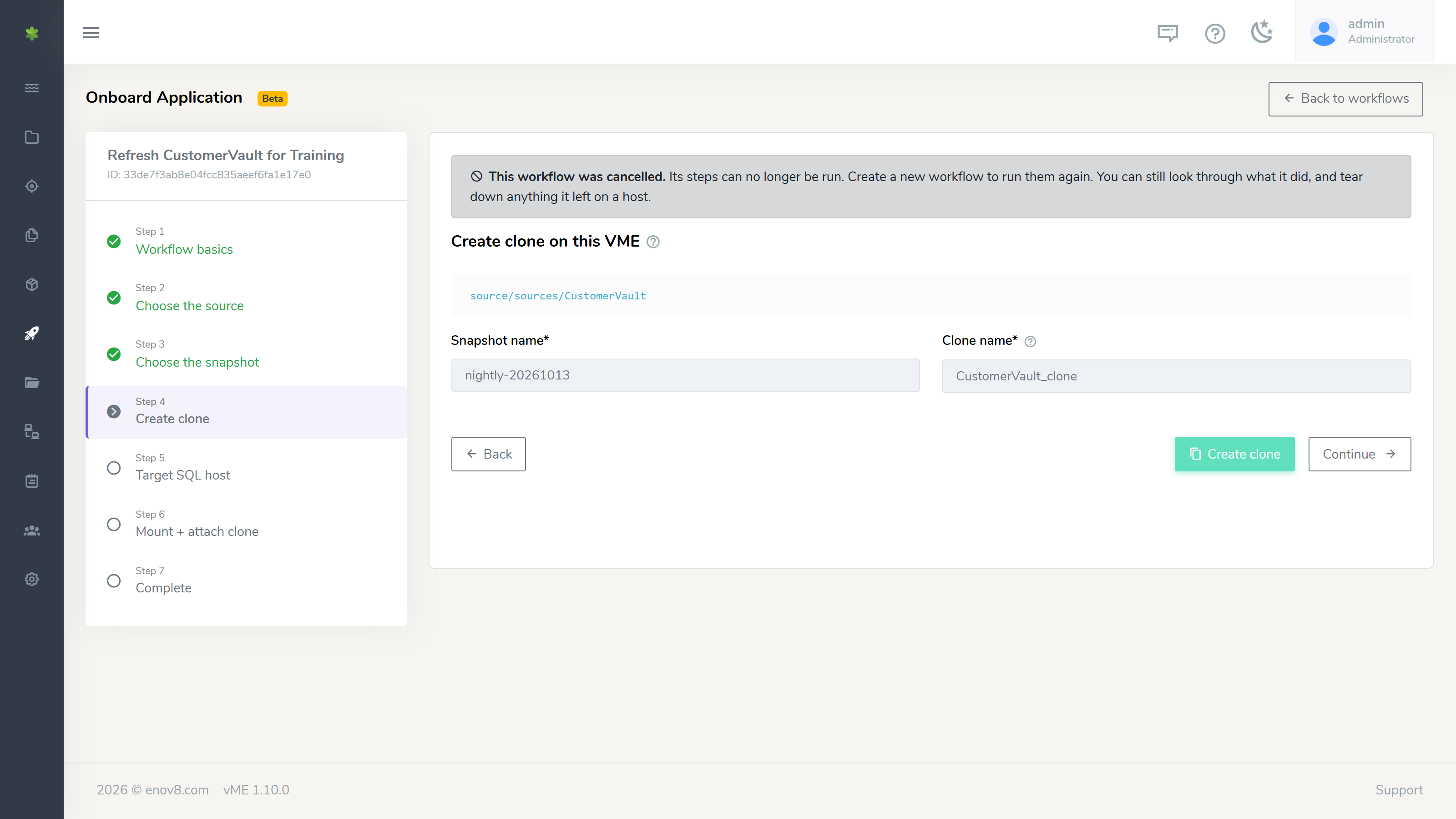 A cancelled workflow, opened read-only