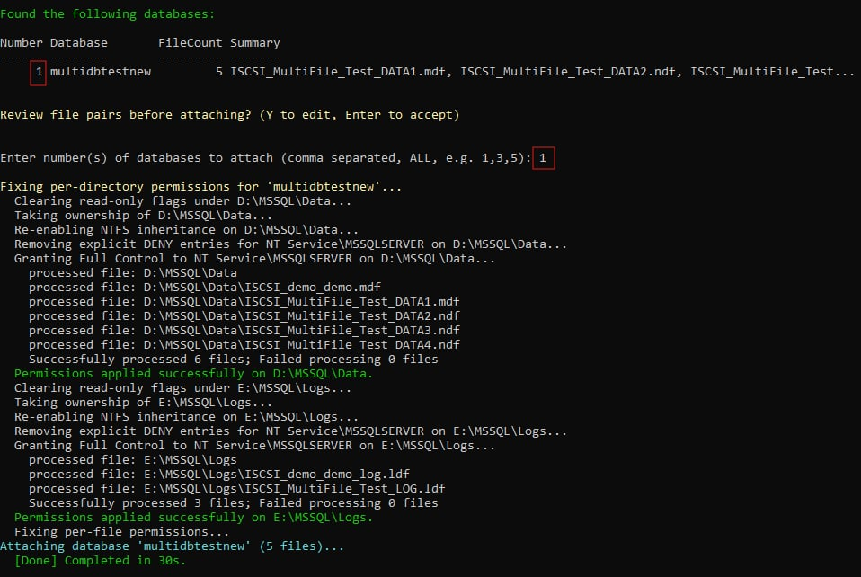Step 5 — Select databases and execute attach