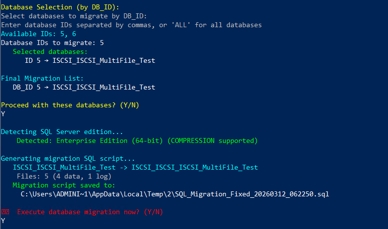 Mode 1 — Database selection and SQL script generation