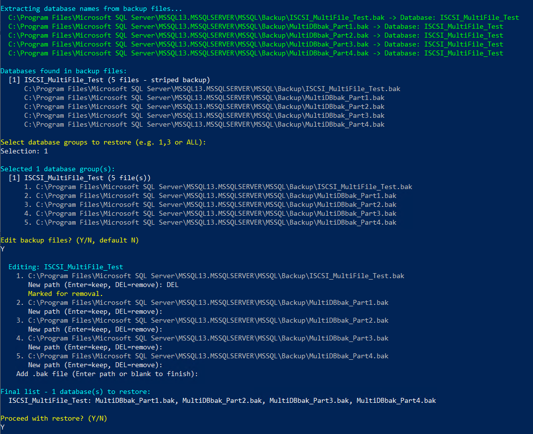 Mode 2 — Header grouping, database selection, and edit prompt