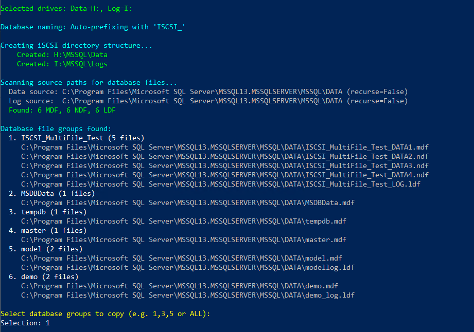 Mode 3 — Database groups found and selection