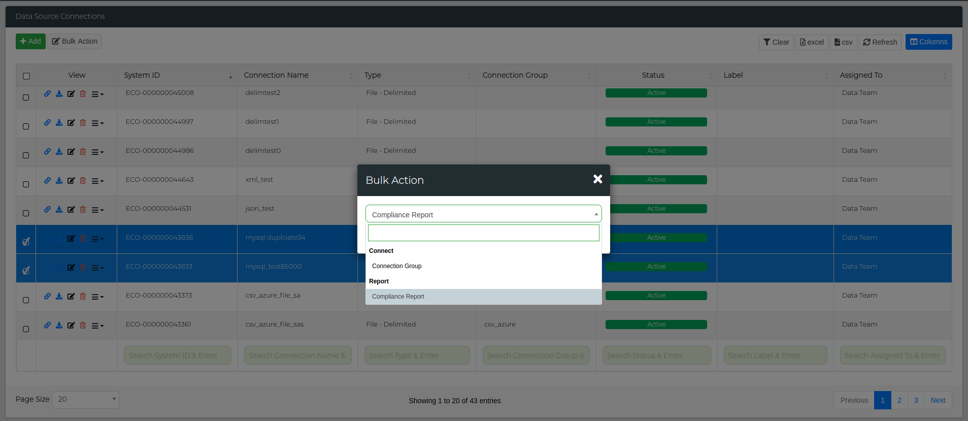 Compliance Report Selection