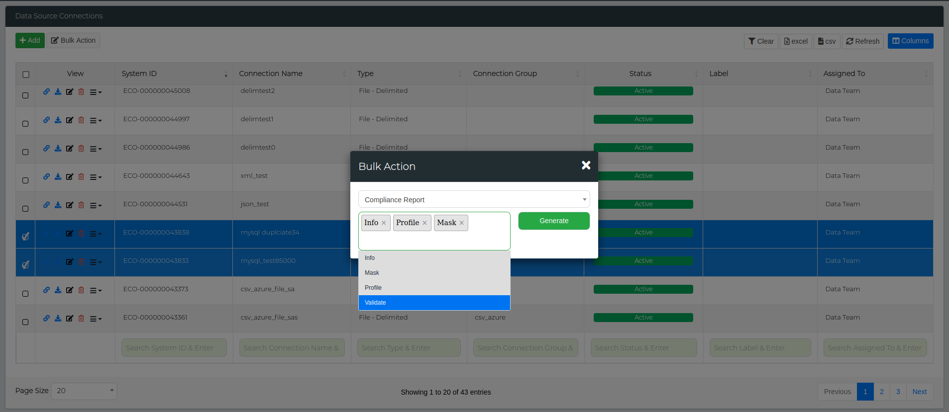 Bulk Report Selection