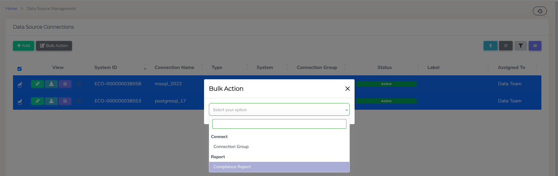 Compliance Report Selection